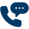 Phone call icon with chat bubble for contacting support