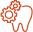 Tooth icon with gear symbols representing modern dental technology and advanced orthodontic care.